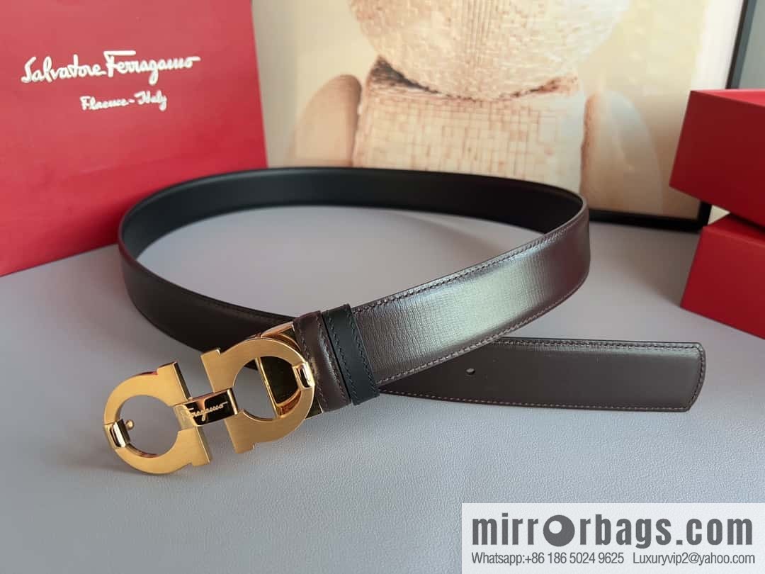 Ferragamo Ferragamo, stainless steel figure 8 metal clasp 3.5cm cowhide belt