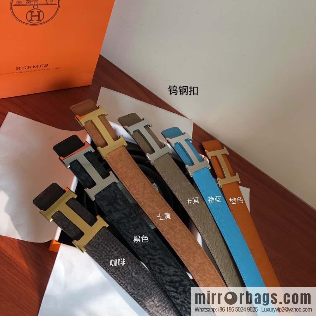Hermes Hermes, men's 3.8cm tungsten steel metal buckle, palm pattern cowhide belt