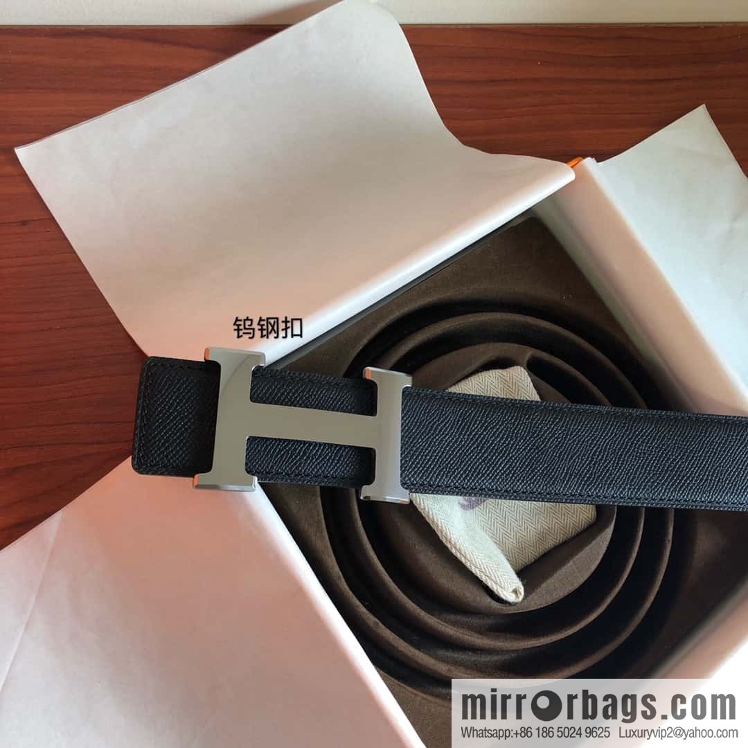 Hermes Hermes, men's 3.8cm tungsten steel metal buckle, palm pattern cowhide belt