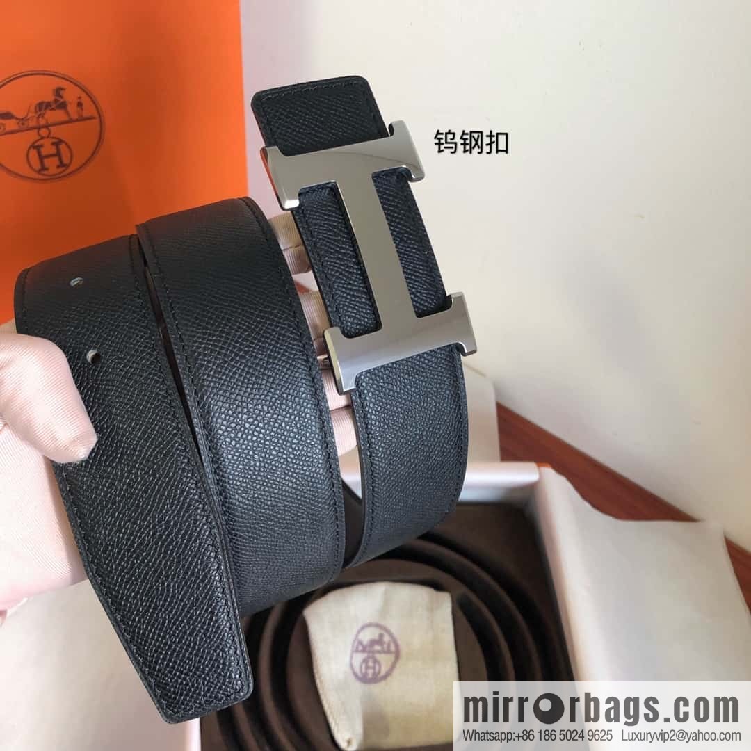 Hermes Hermes, men's 3.8cm tungsten steel metal buckle, palm pattern cowhide belt
