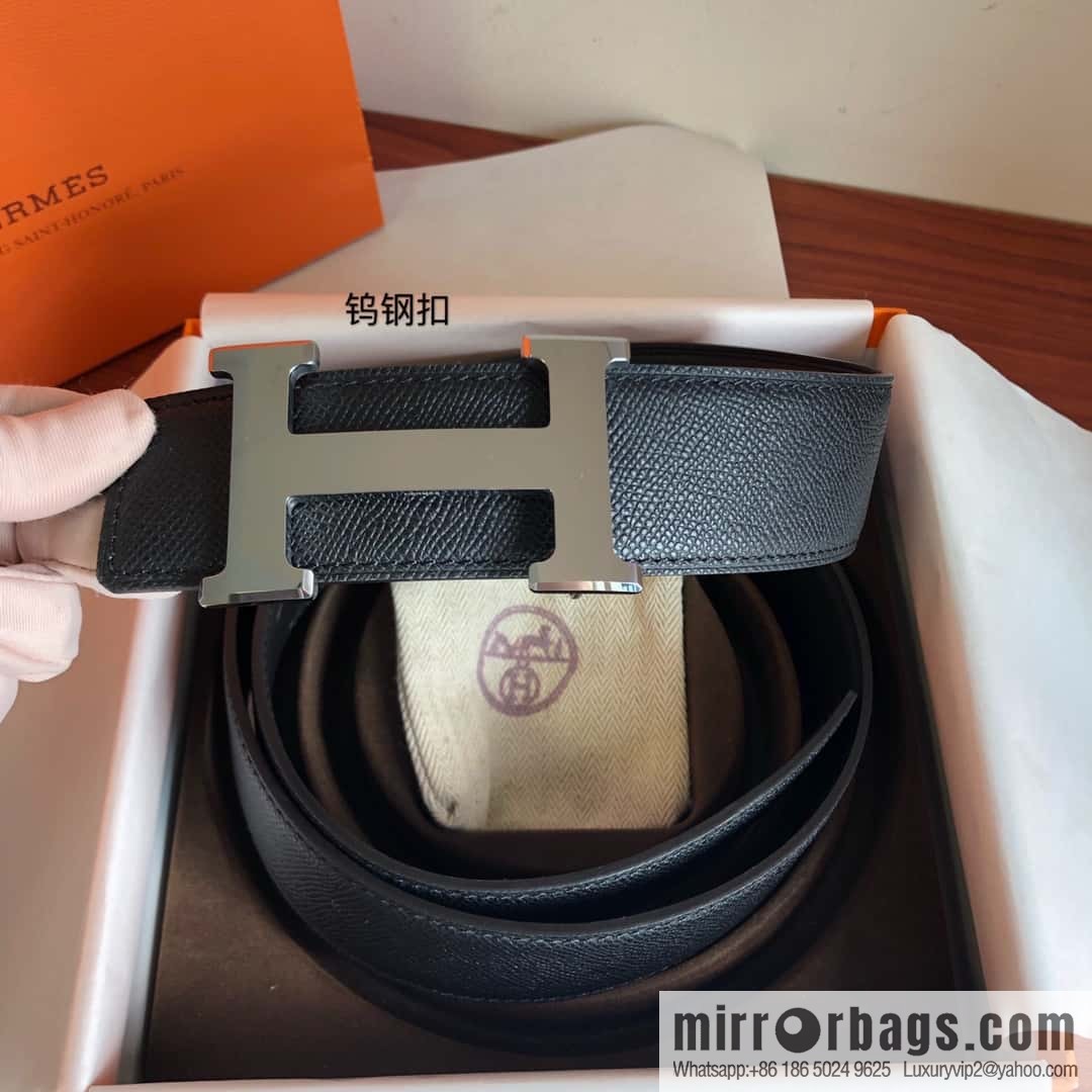 Hermes Hermes, men's 3.8cm tungsten steel metal buckle, palm pattern cowhide belt