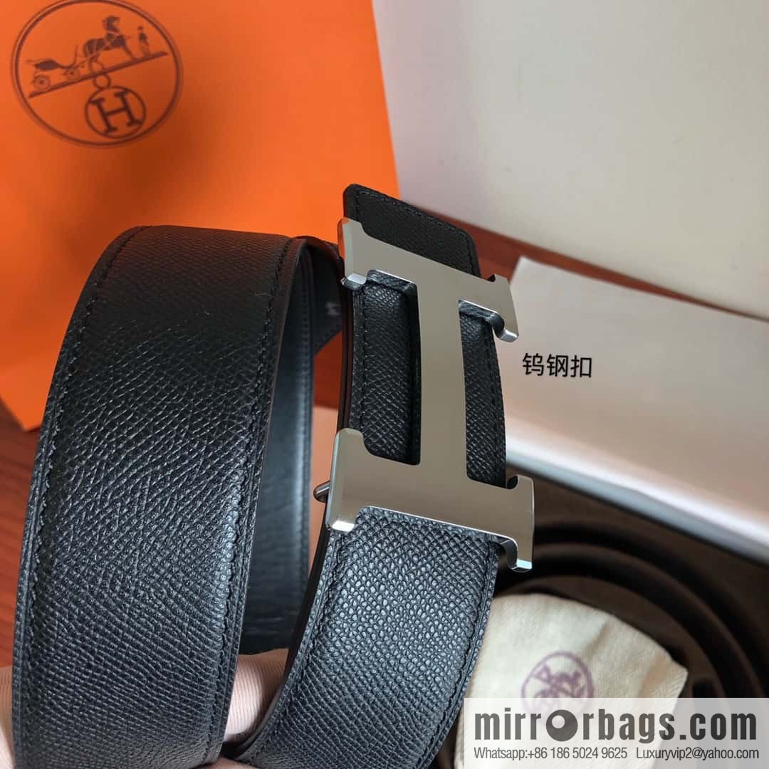 Hermes Hermes, men's 3.8cm tungsten steel metal buckle, palm pattern cowhide belt