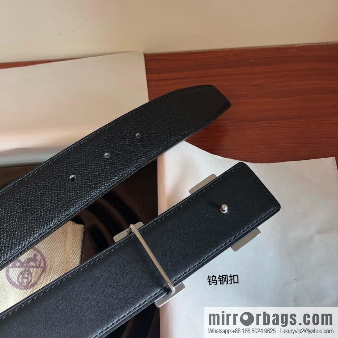 Hermes Hermes, men's 3.8cm tungsten steel metal buckle, palm pattern cowhide belt