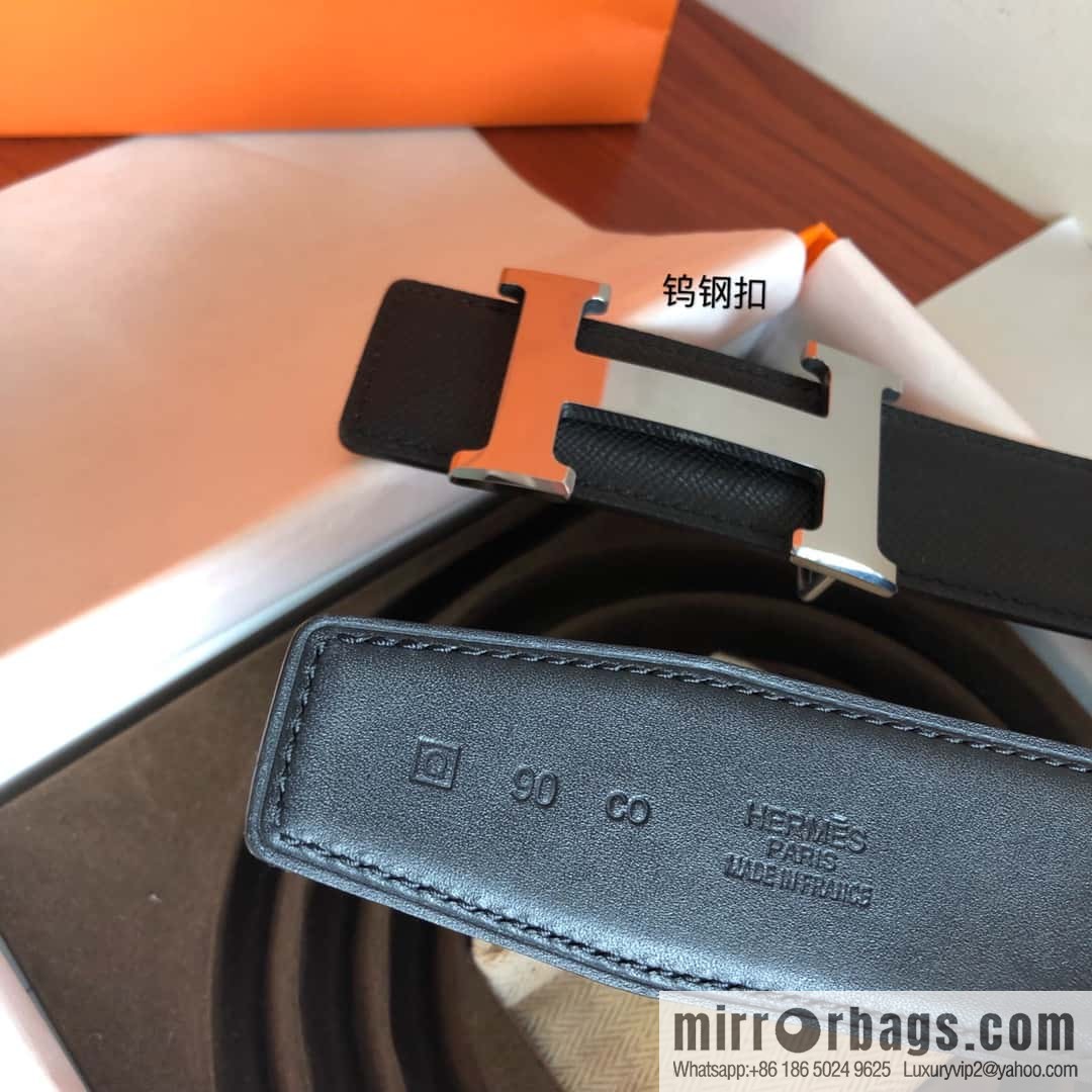 Hermes Hermes, men's 3.8cm tungsten steel metal buckle, palm pattern cowhide belt