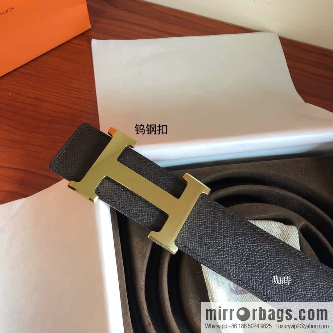 Hermes Hermes, men's 3.8cm tungsten steel metal buckle, palm pattern cowhide belt