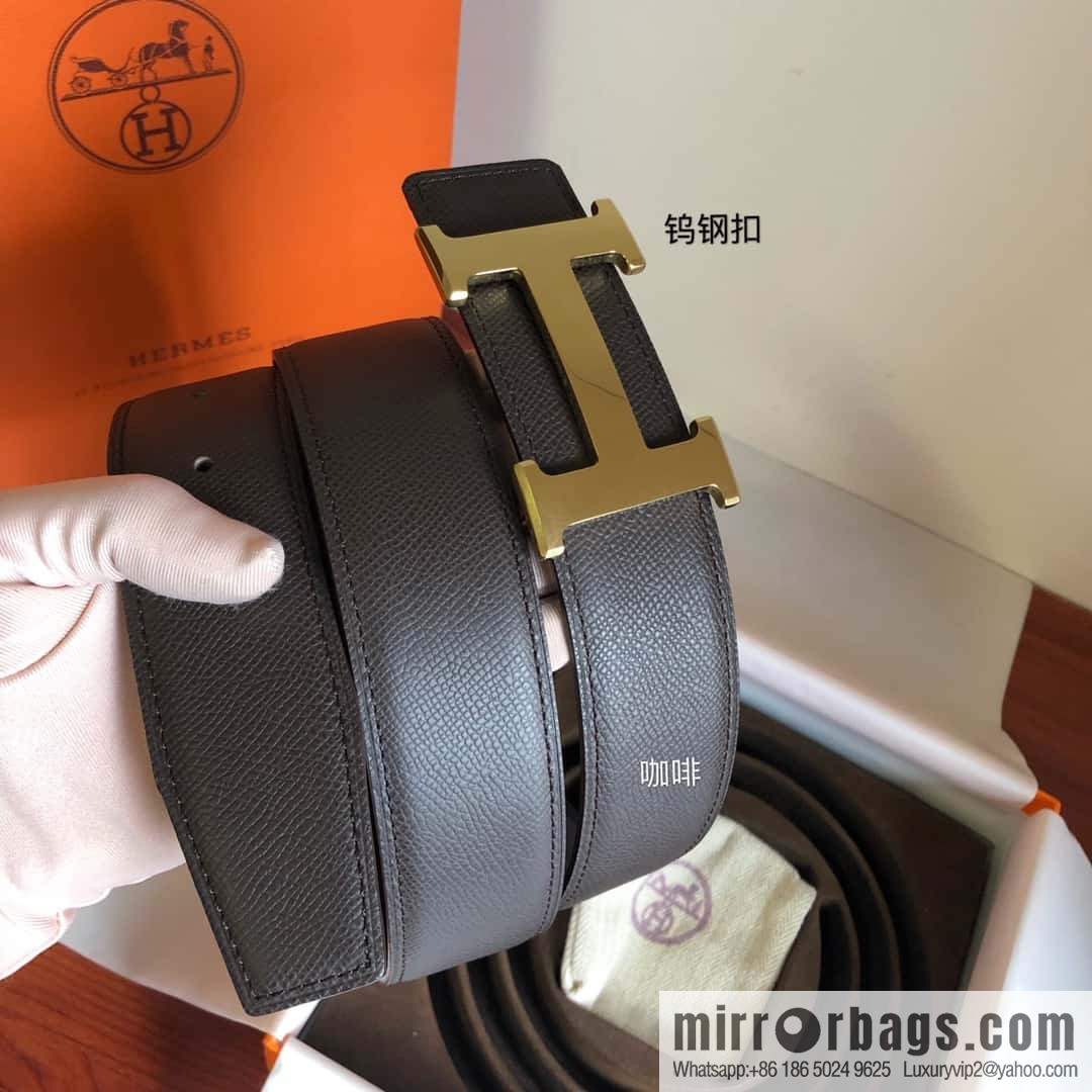 Hermes Hermes, men's 3.8cm tungsten steel metal buckle, palm pattern cowhide belt
