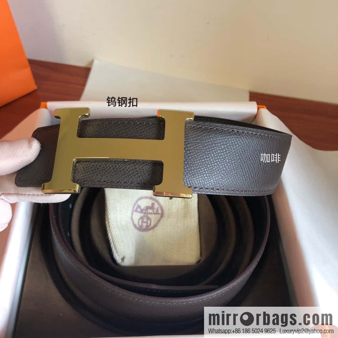 Hermes Hermes, men's 3.8cm tungsten steel metal buckle, palm pattern cowhide belt