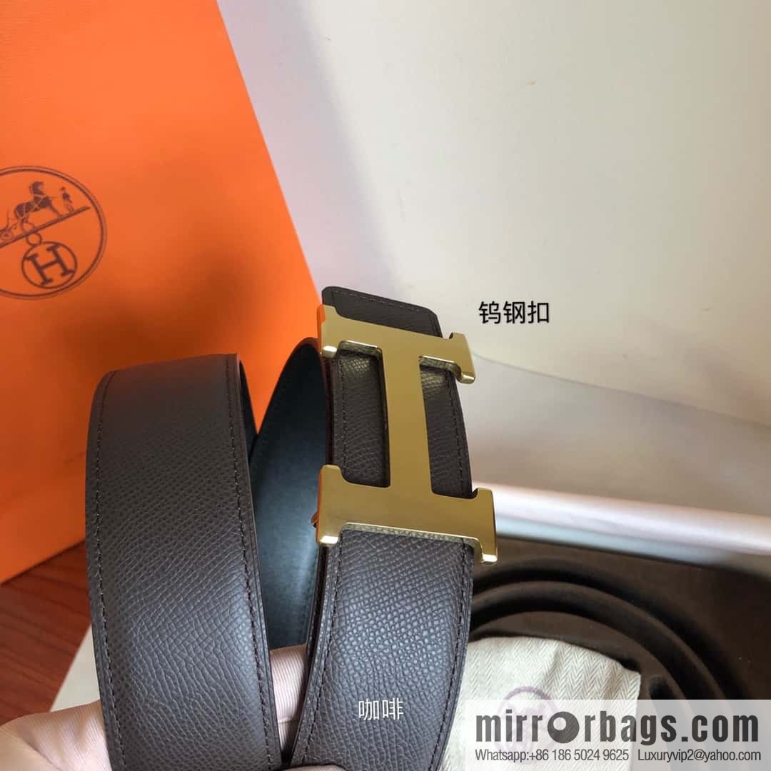 Hermes Hermes, men's 3.8cm tungsten steel metal buckle, palm pattern cowhide belt