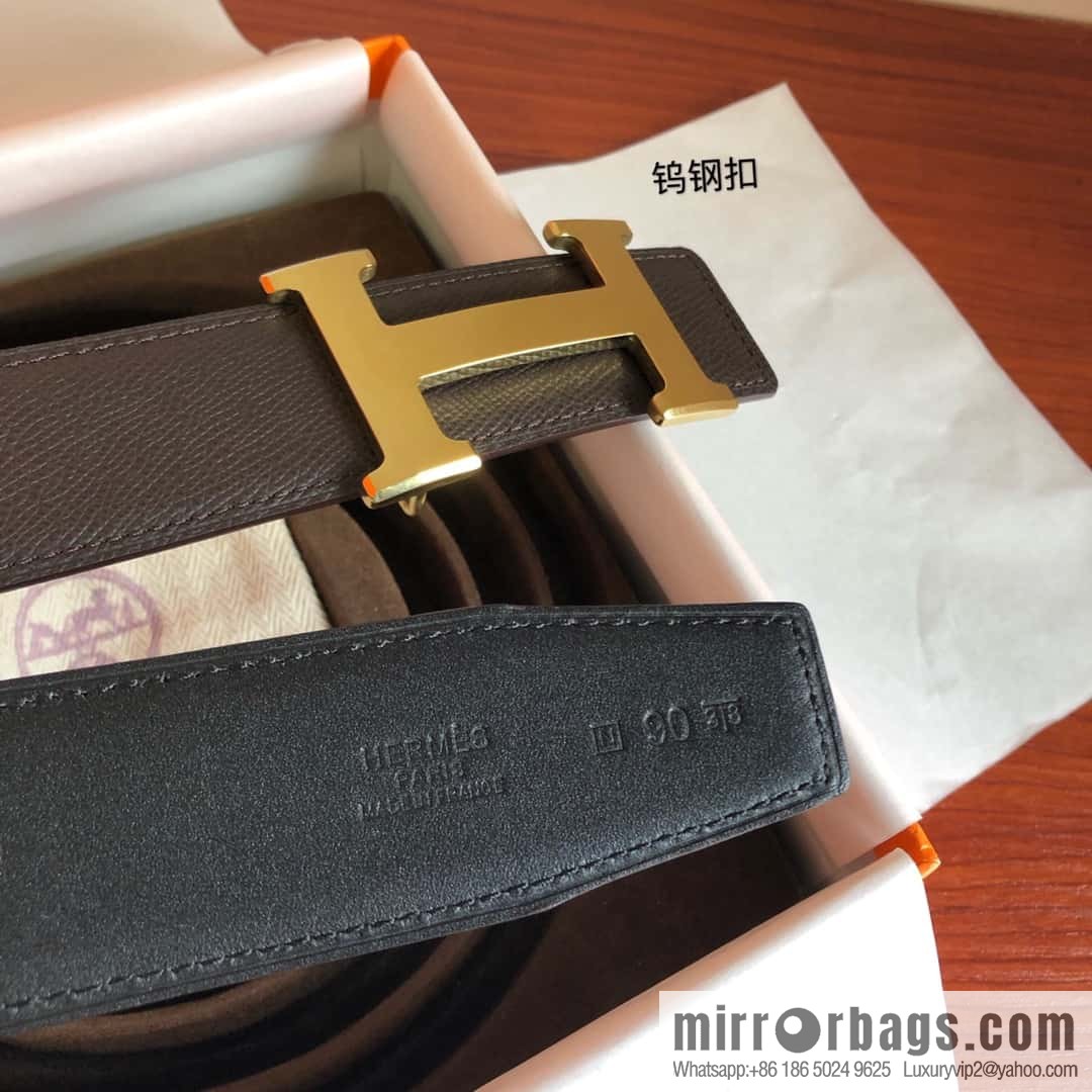 Hermes Hermes, men's 3.8cm tungsten steel metal buckle, palm pattern cowhide belt