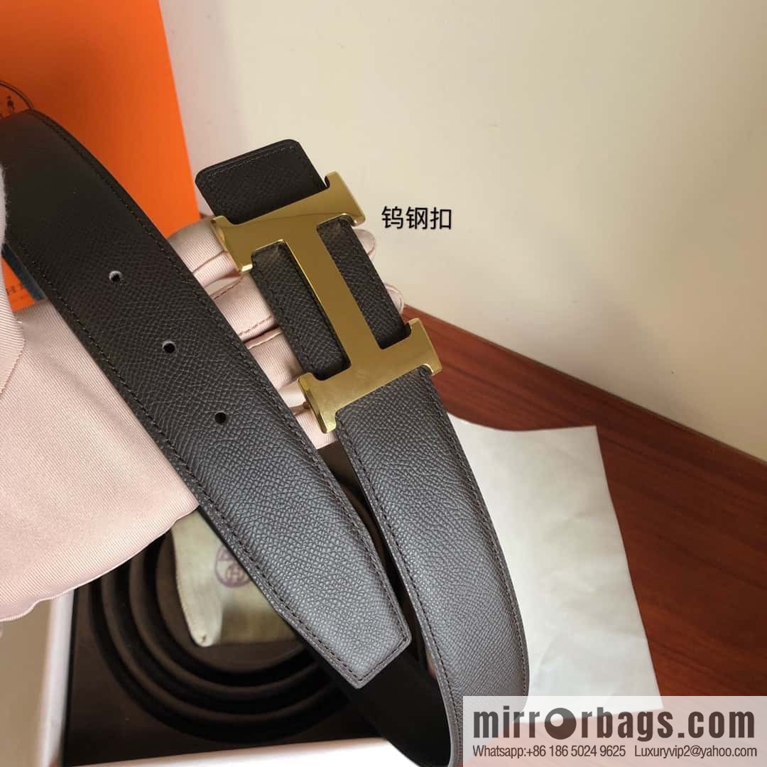 Hermes Hermes, men's 3.8cm tungsten steel metal buckle, palm pattern cowhide belt