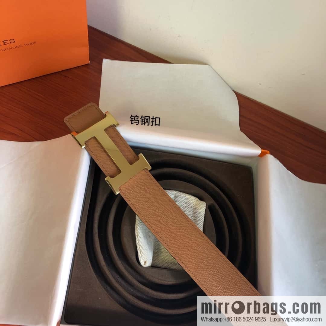 Hermes Hermes, men's 3.8cm tungsten steel metal buckle, palm pattern cowhide belt