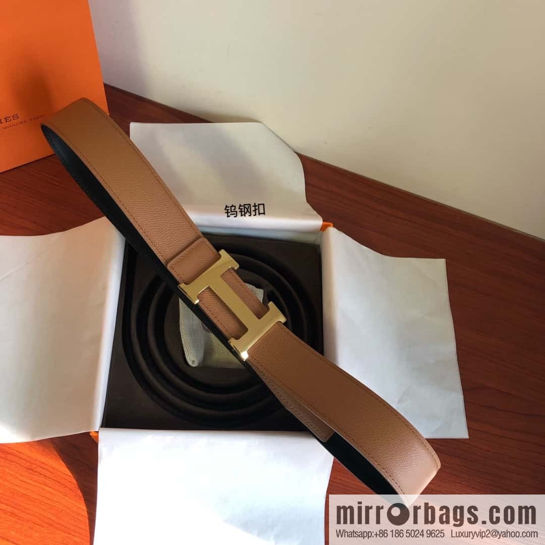 Hermes Hermes, men's 3.8cm tungsten steel metal buckle, palm pattern cowhide belt