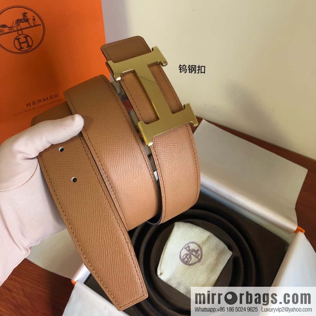 Hermes Hermes, men's 3.8cm tungsten steel metal buckle, palm pattern cowhide belt