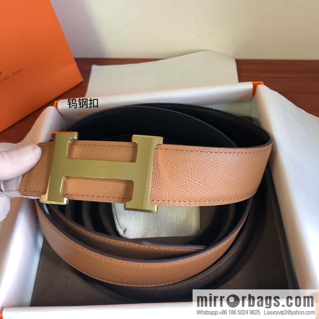 Hermes Hermes, men's 3.8cm tungsten steel metal buckle, palm pattern cowhide belt