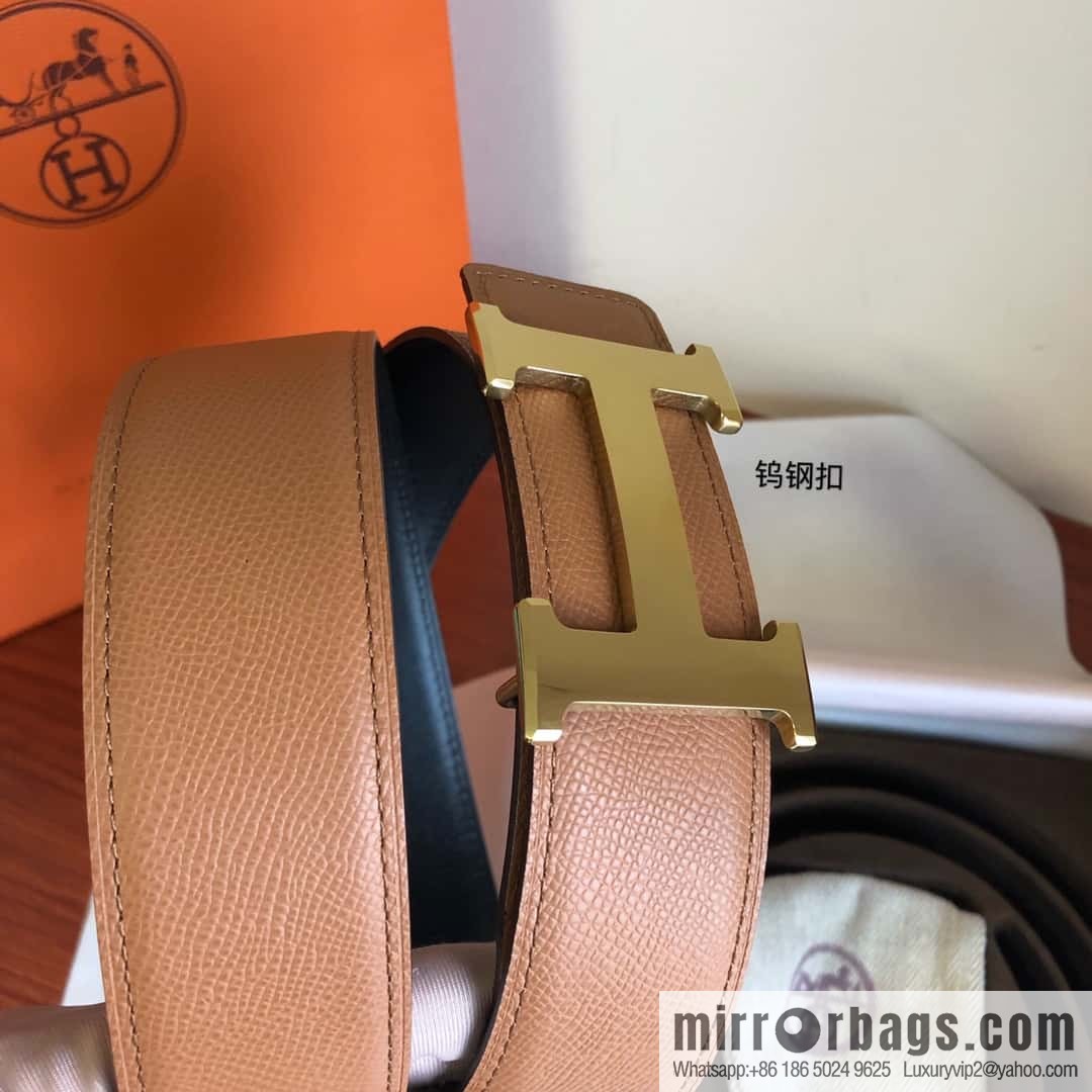 Hermes Hermes, men's 3.8cm tungsten steel metal buckle, palm pattern cowhide belt