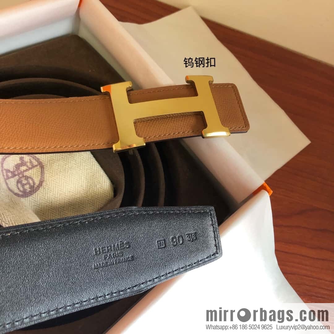 Hermes Hermes, men's 3.8cm tungsten steel metal buckle, palm pattern cowhide belt
