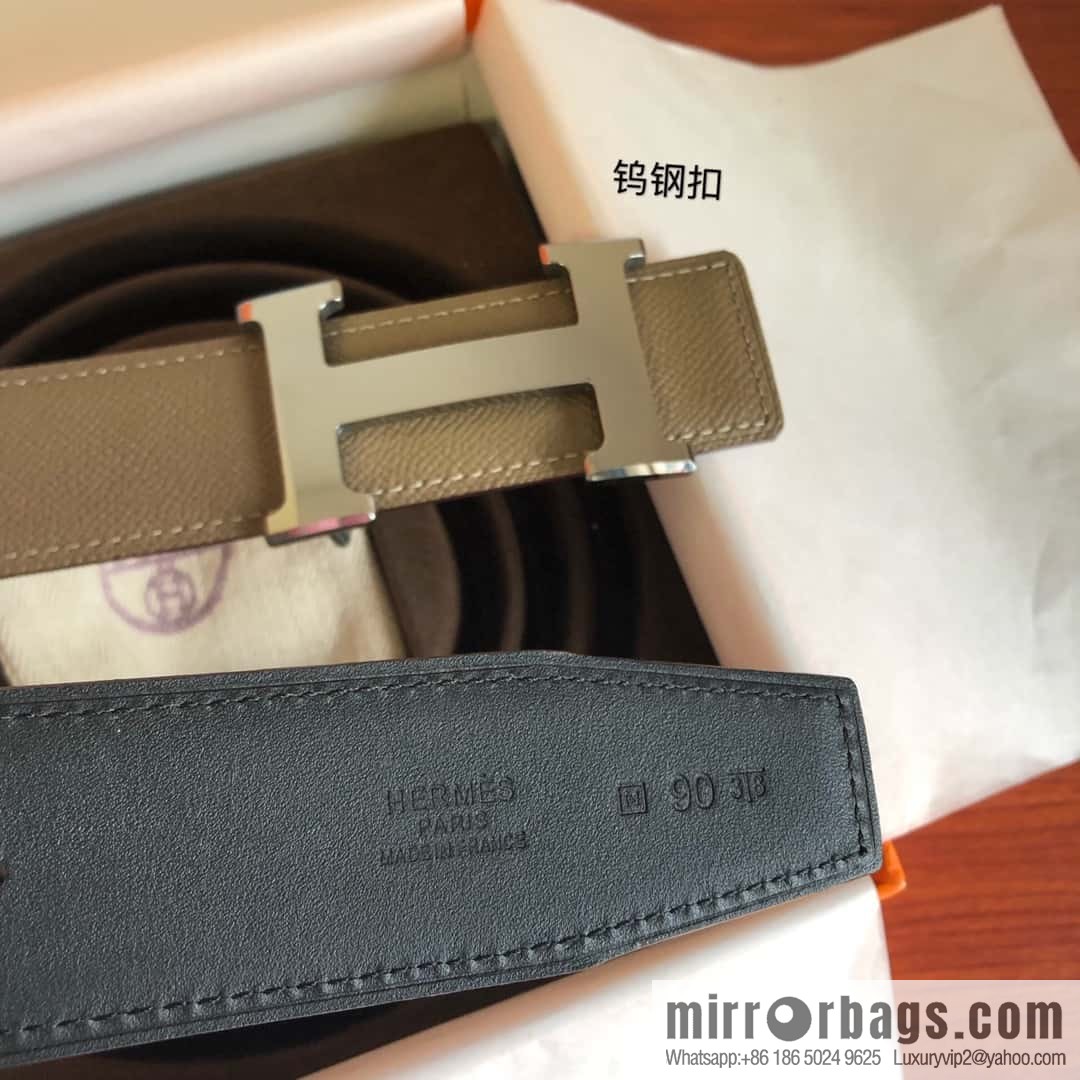 Hermes Hermes, men's 3.8cm tungsten steel metal buckle, palm pattern cowhide belt