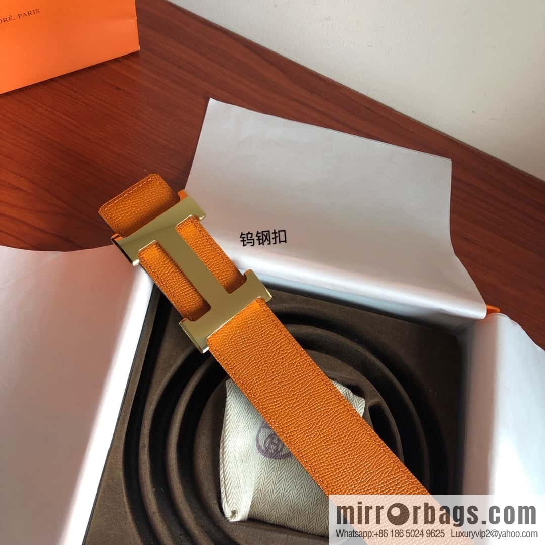 Hermes Hermes, men's 3.8cm tungsten steel metal buckle, palm pattern cowhide belt