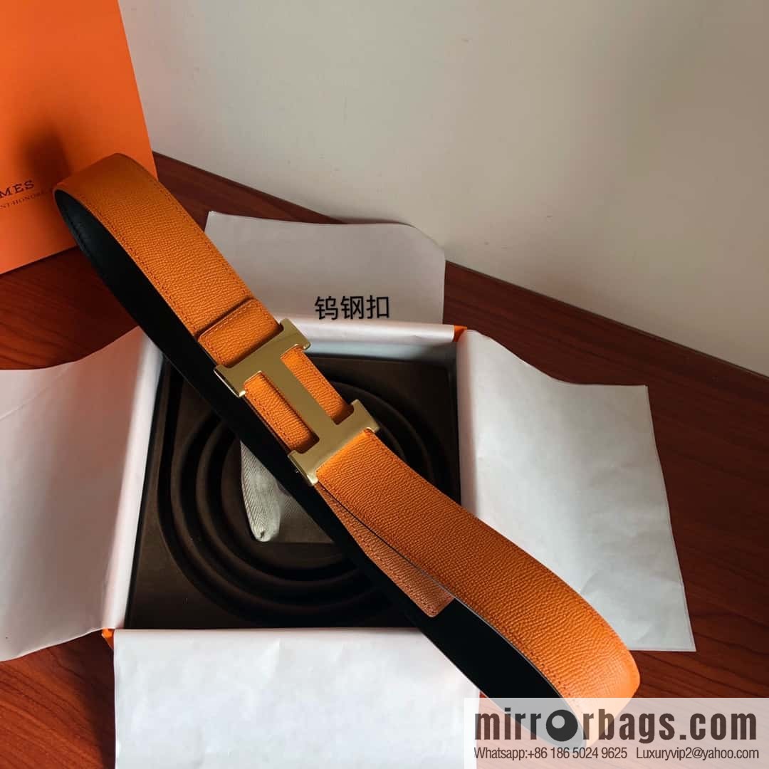 Hermes Hermes, men's 3.8cm tungsten steel metal buckle, palm pattern cowhide belt