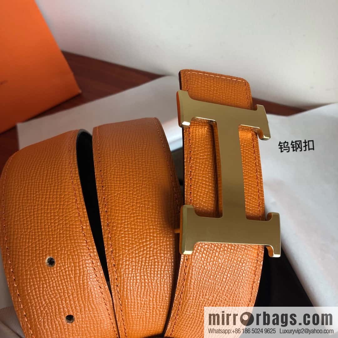 Hermes Hermes, men's 3.8cm tungsten steel metal buckle, palm pattern cowhide belt