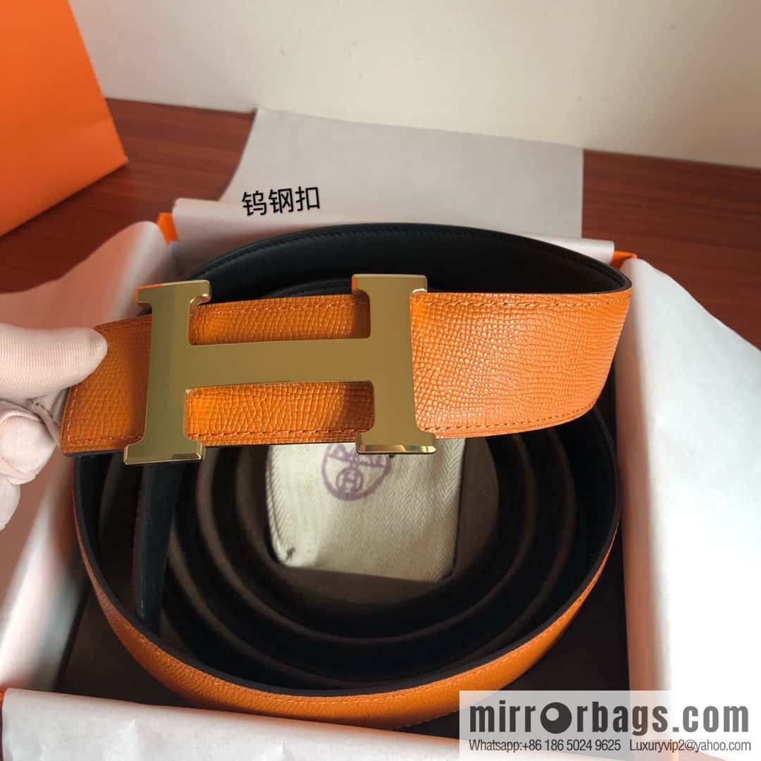 Hermes Hermes, men's 3.8cm tungsten steel metal buckle, palm pattern cowhide belt