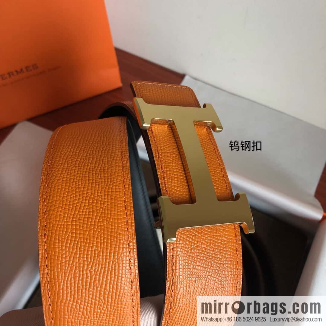 Hermes Hermes, men's 3.8cm tungsten steel metal buckle, palm pattern cowhide belt