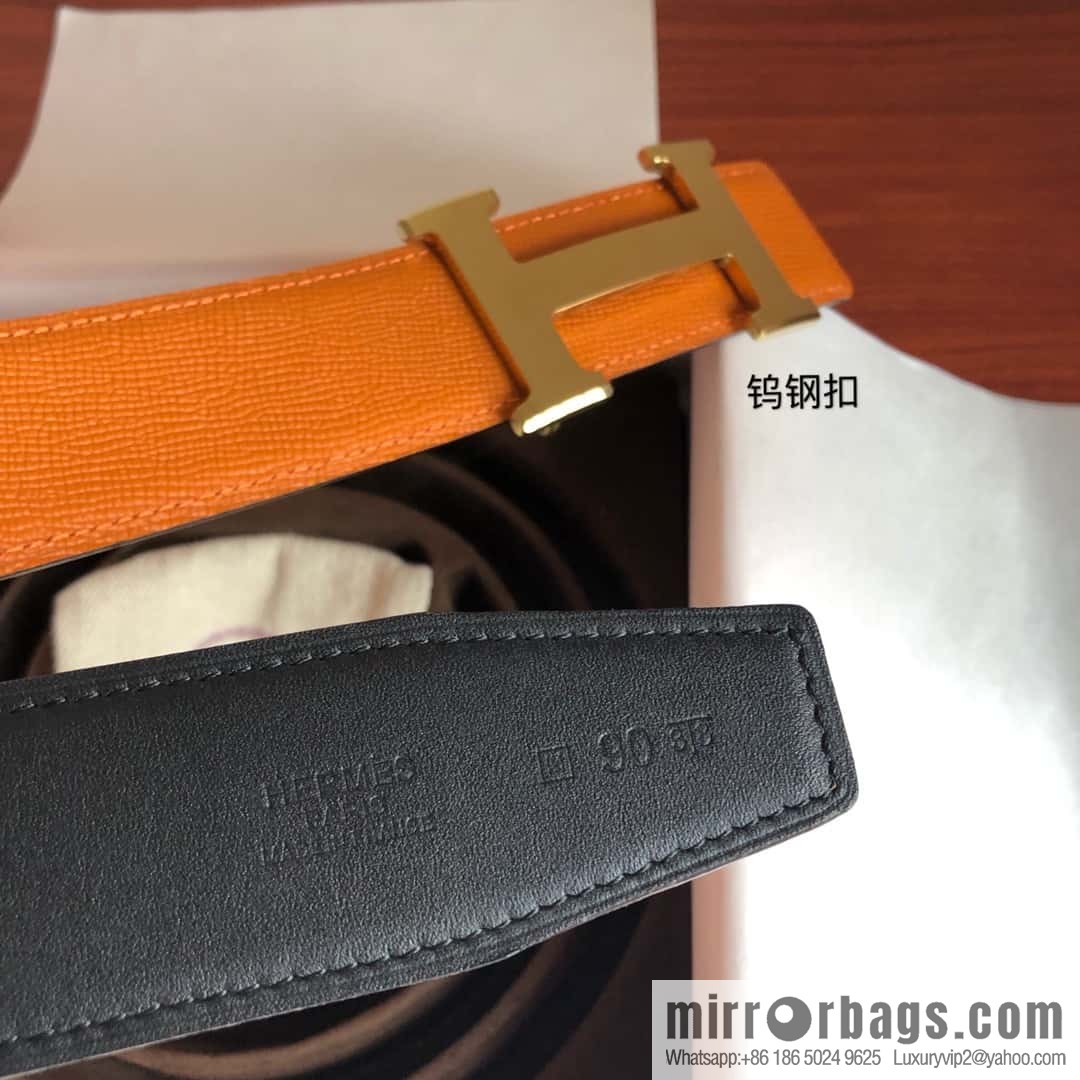 Hermes Hermes, men's 3.8cm tungsten steel metal buckle, palm pattern cowhide belt