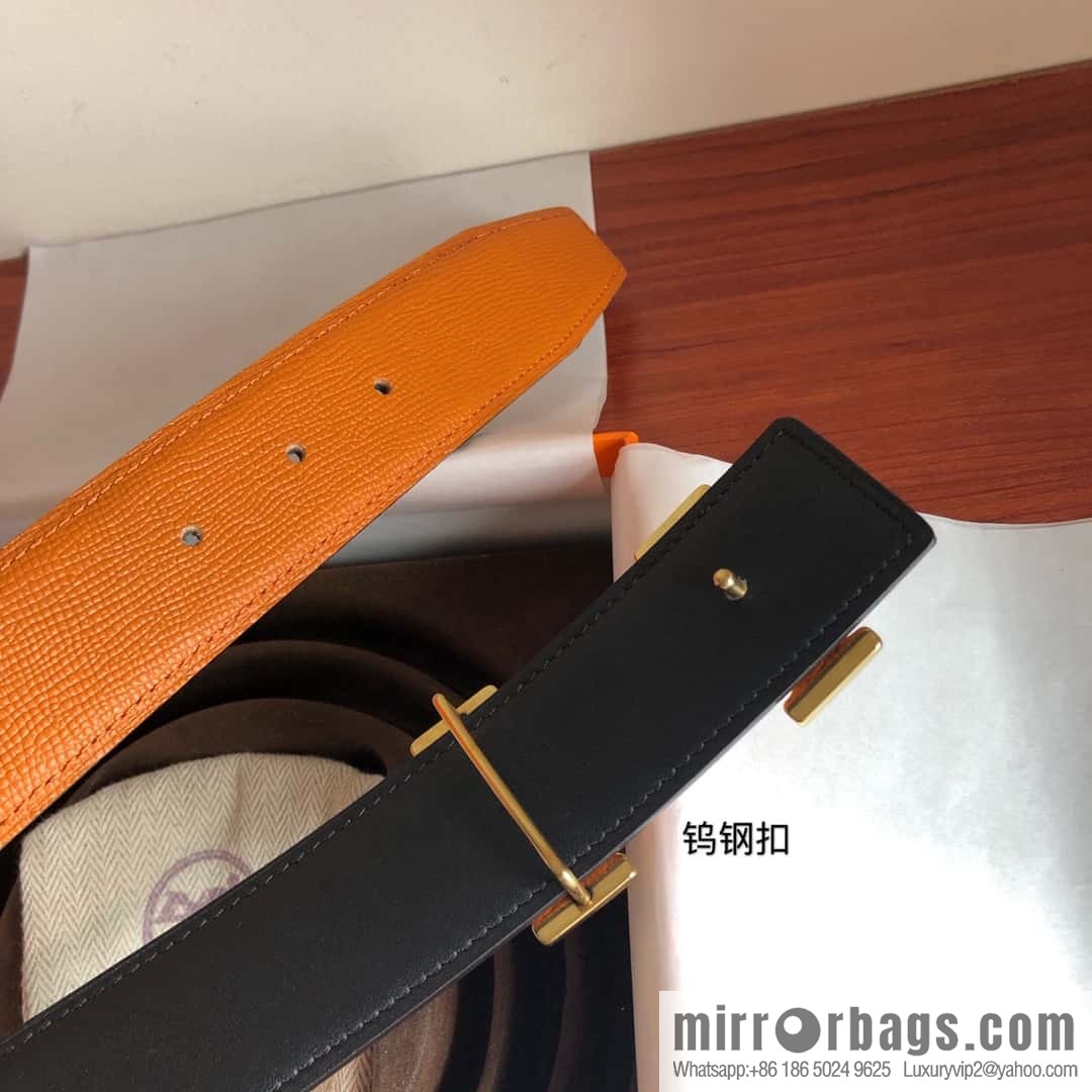 Hermes Hermes, men's 3.8cm tungsten steel metal buckle, palm pattern cowhide belt