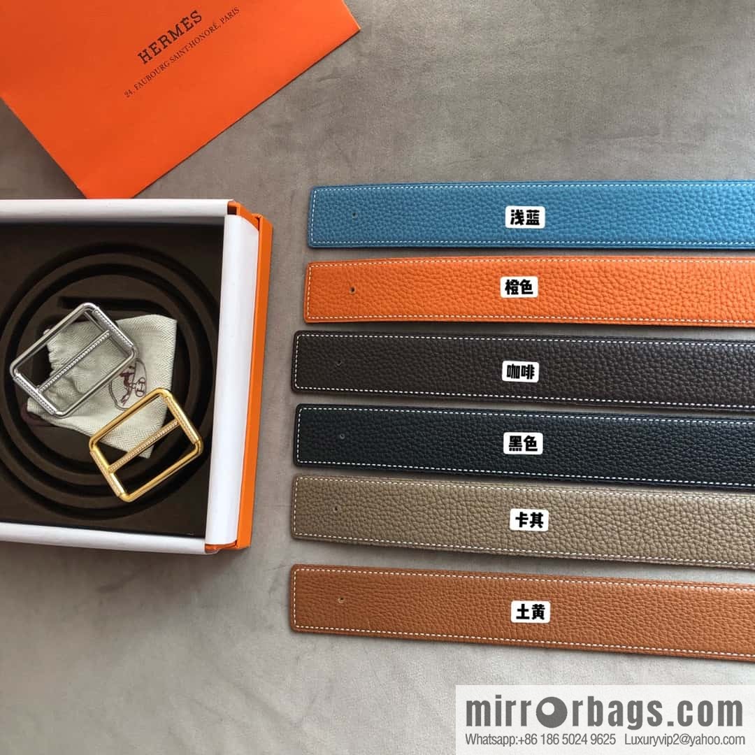 Hermes Hermes, double-sided original lychee with stainless steel inlaid diamond buckle belt 38mm