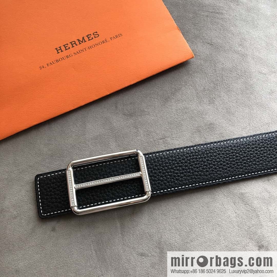 Hermes Hermes, double-sided original lychee with stainless steel inlaid diamond buckle belt 38mm