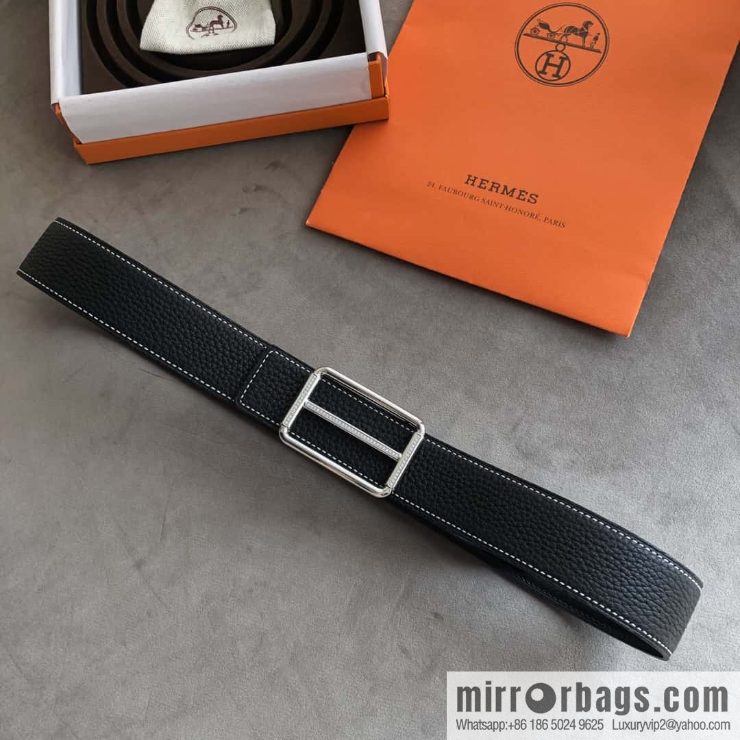 Hermes Hermes, double-sided original lychee with stainless steel inlaid diamond buckle belt 38mm