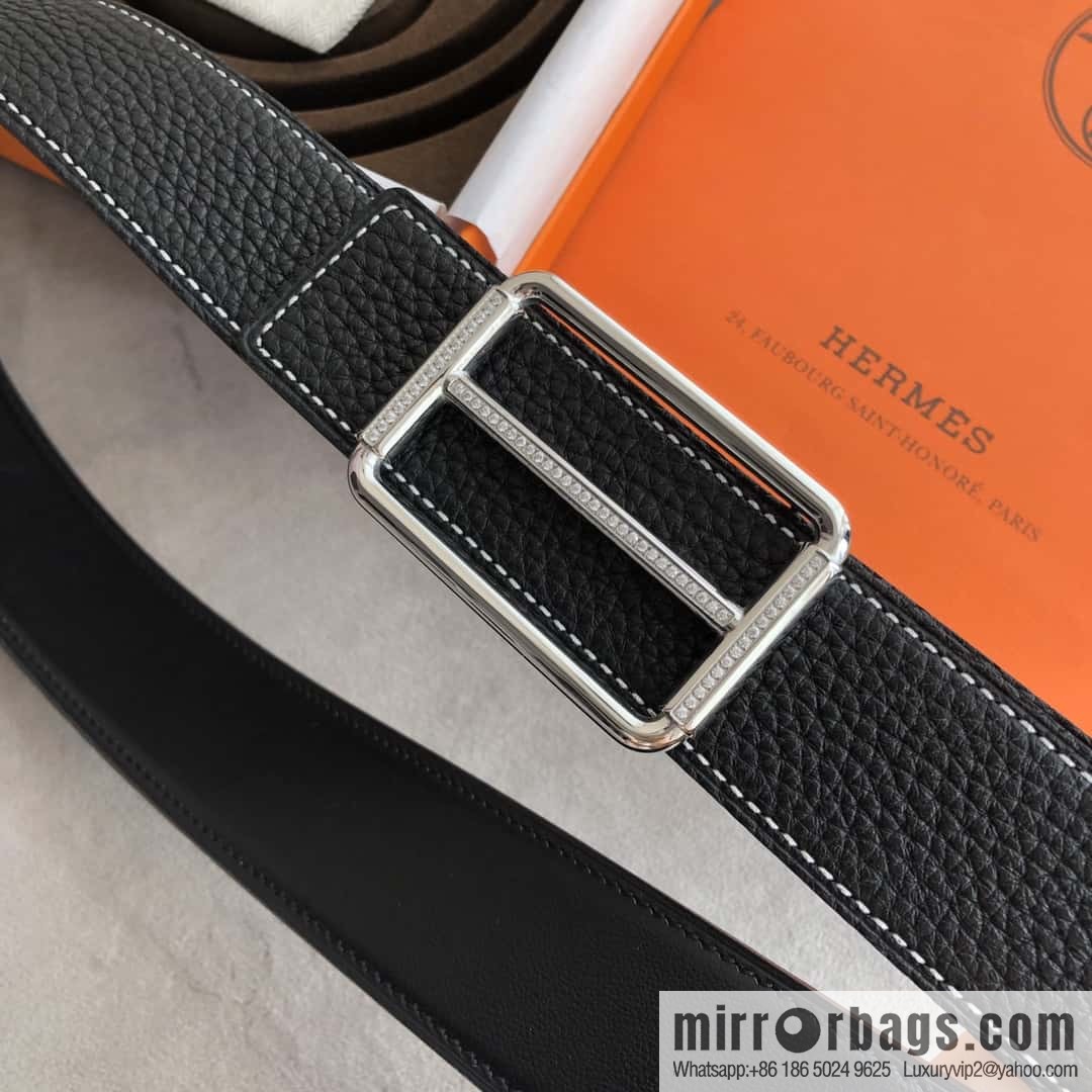 Hermes Hermes, double-sided original lychee with stainless steel inlaid diamond buckle belt 38mm