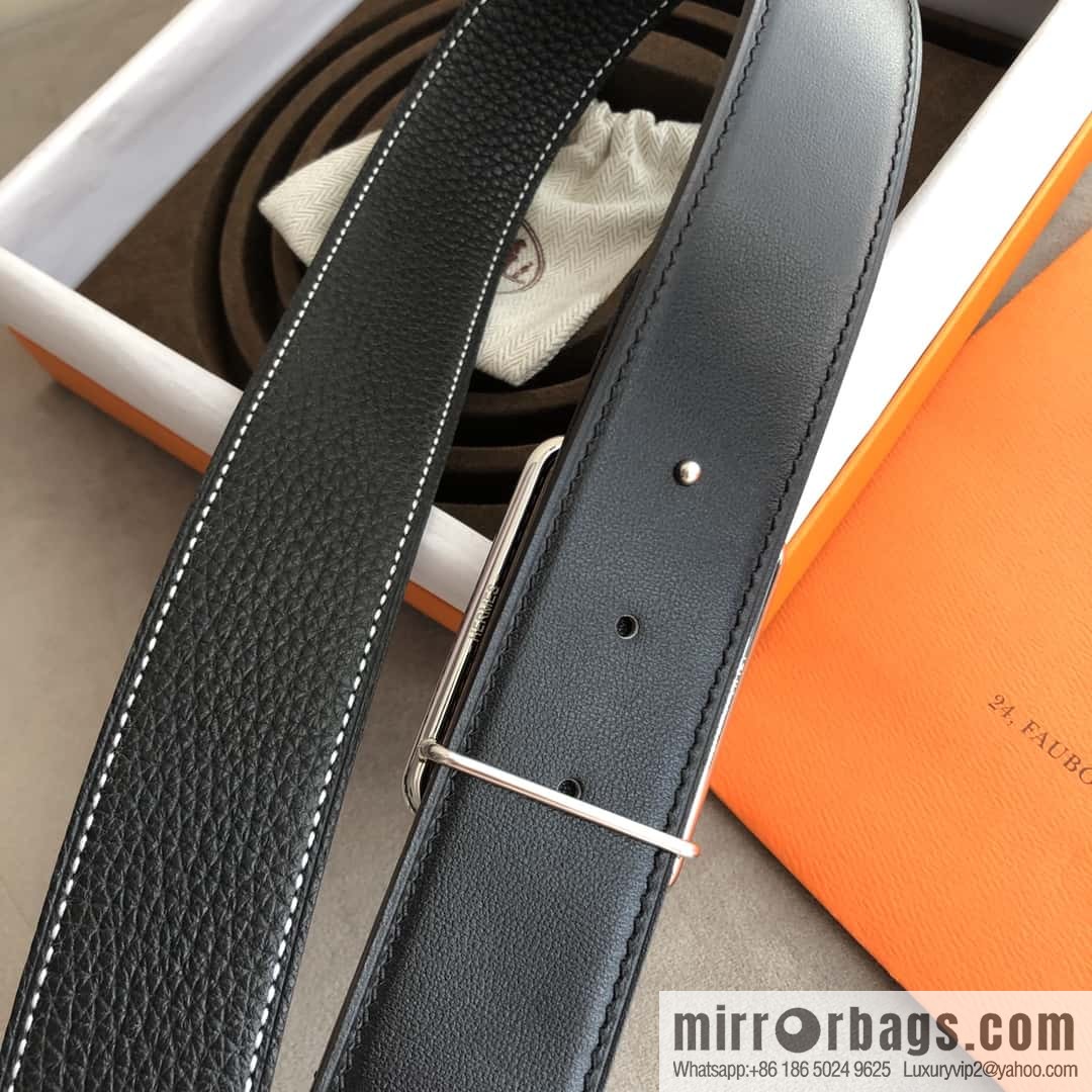 Hermes Hermes, double-sided original lychee with stainless steel inlaid diamond buckle belt 38mm