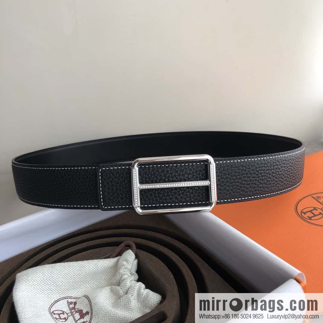 Hermes Hermes, double-sided original lychee with stainless steel inlaid diamond buckle belt 38mm