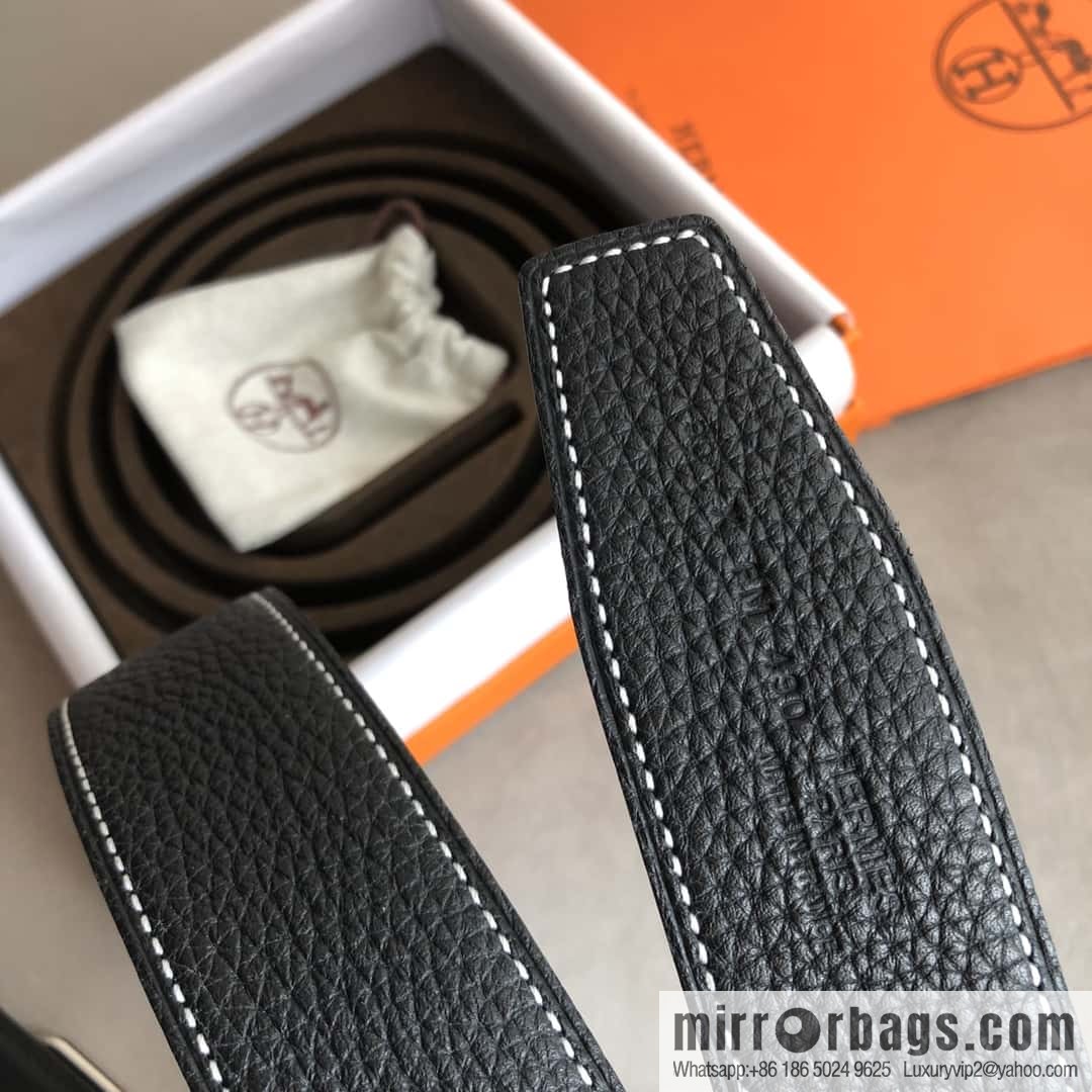 Hermes Hermes, double-sided original lychee with stainless steel inlaid diamond buckle belt 38mm