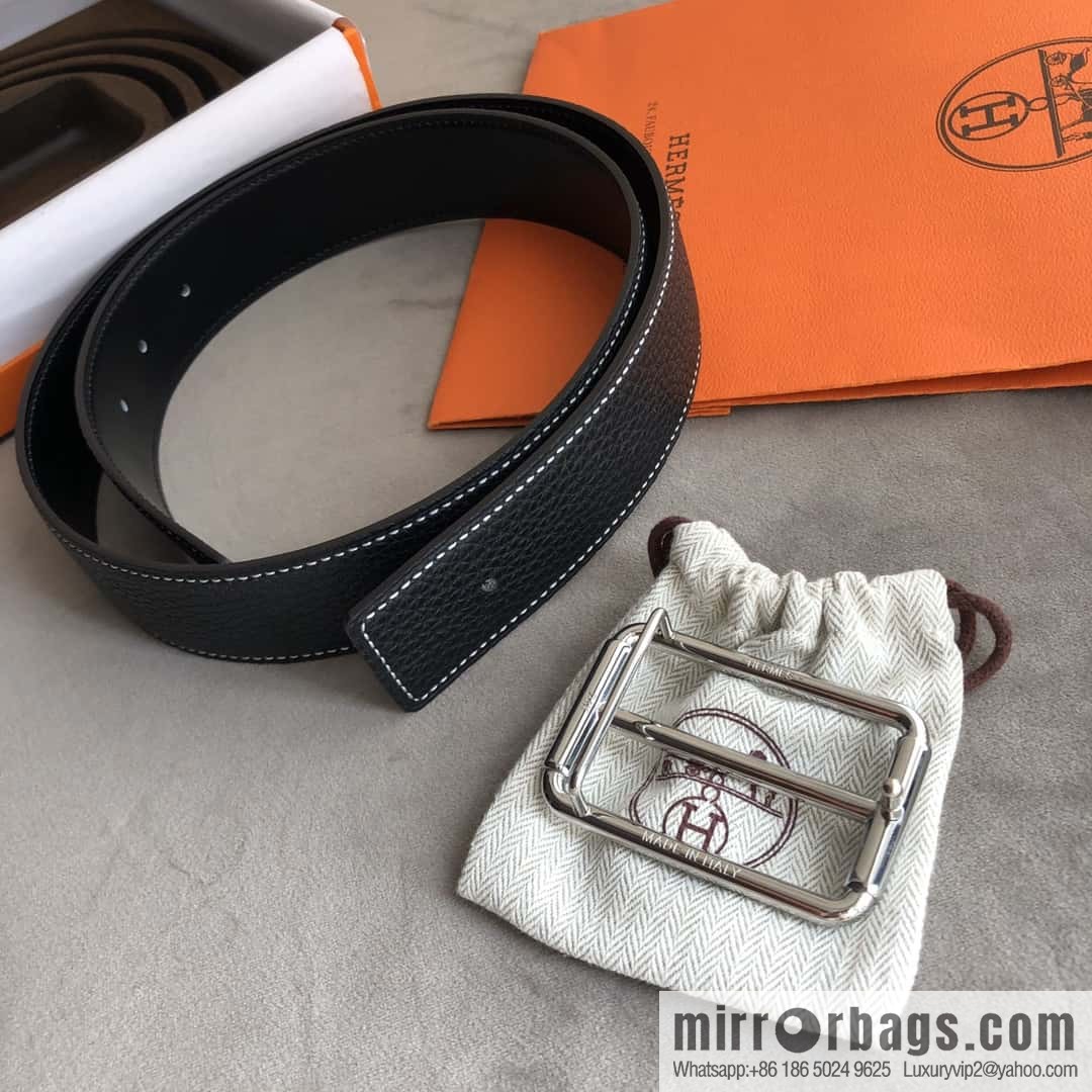 Hermes Hermes, double-sided original lychee with stainless steel inlaid diamond buckle belt 38mm