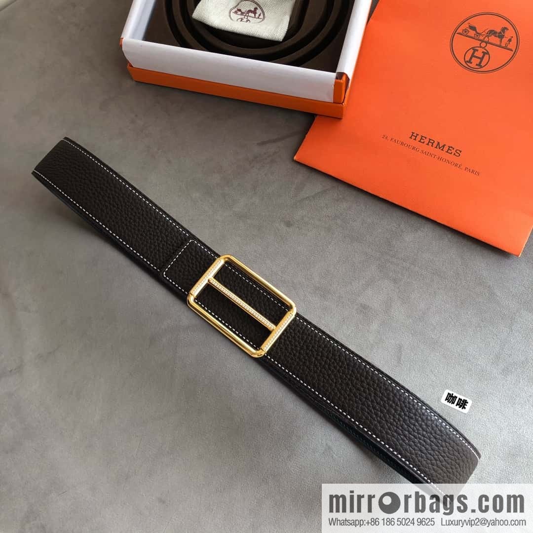 Hermes Hermes, double-sided original lychee with stainless steel inlaid diamond buckle belt 38mm