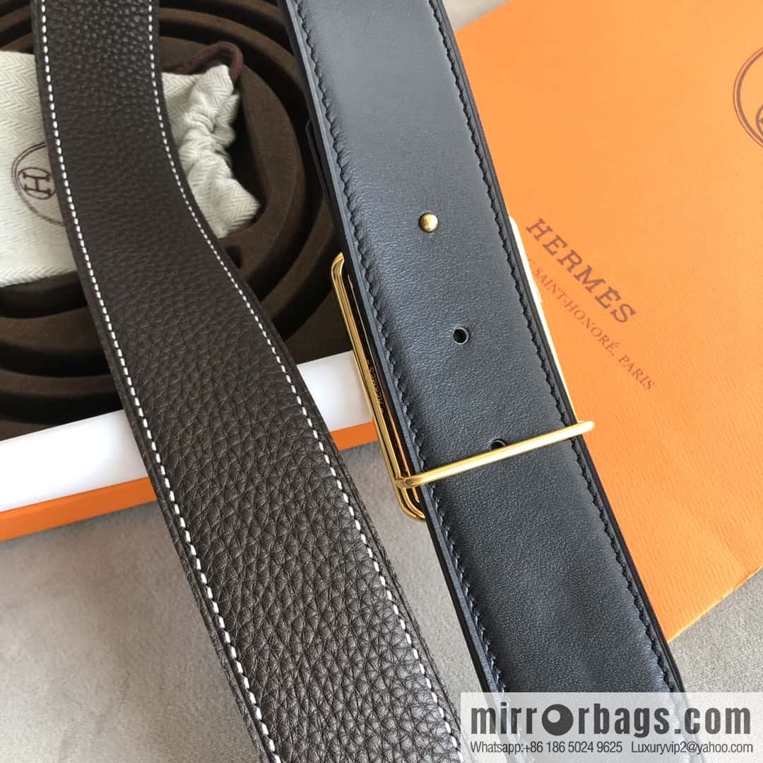 Hermes Hermes, double-sided original lychee with stainless steel inlaid diamond buckle belt 38mm