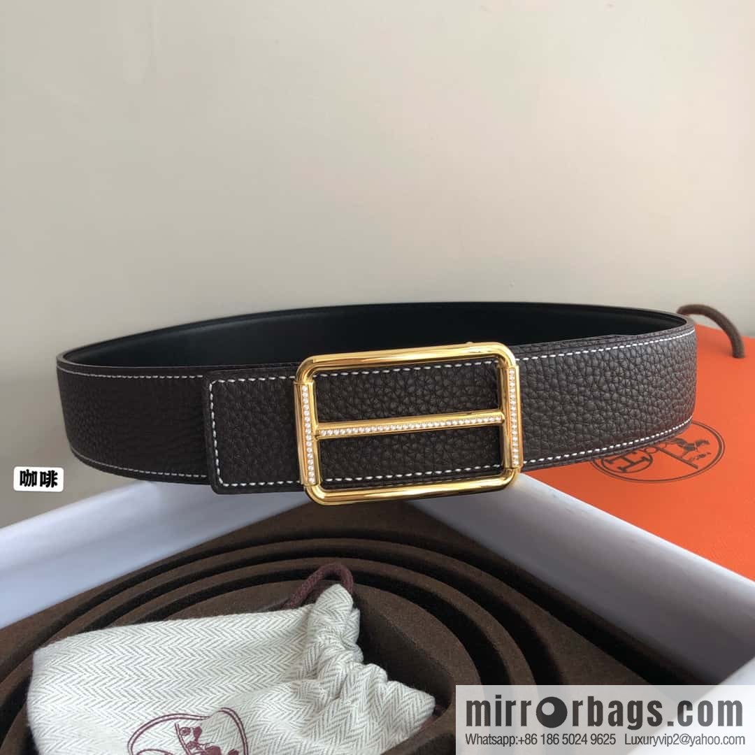Hermes Hermes, double-sided original lychee with stainless steel inlaid diamond buckle belt 38mm