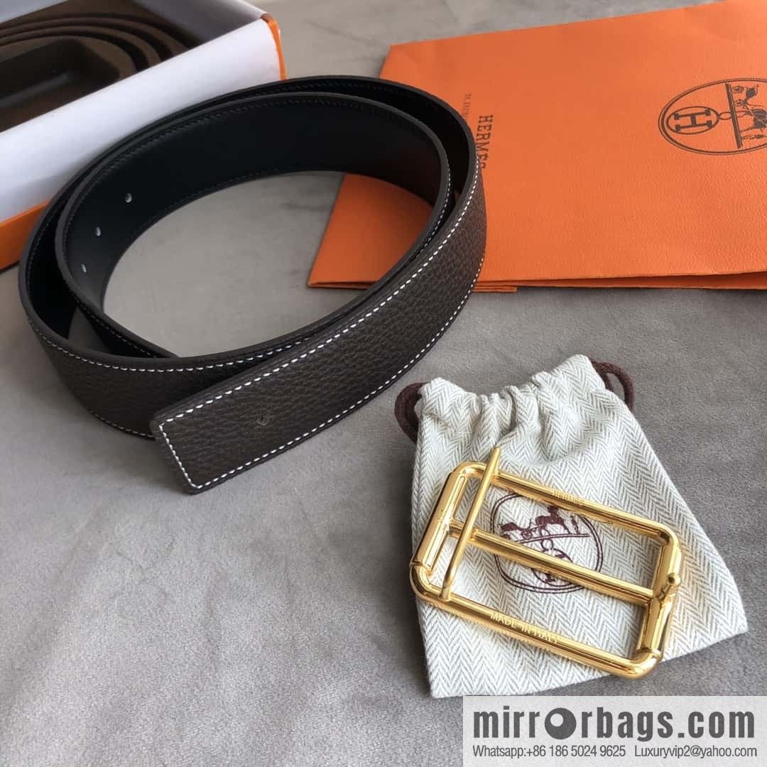 Hermes Hermes, double-sided original lychee with stainless steel inlaid diamond buckle belt 38mm