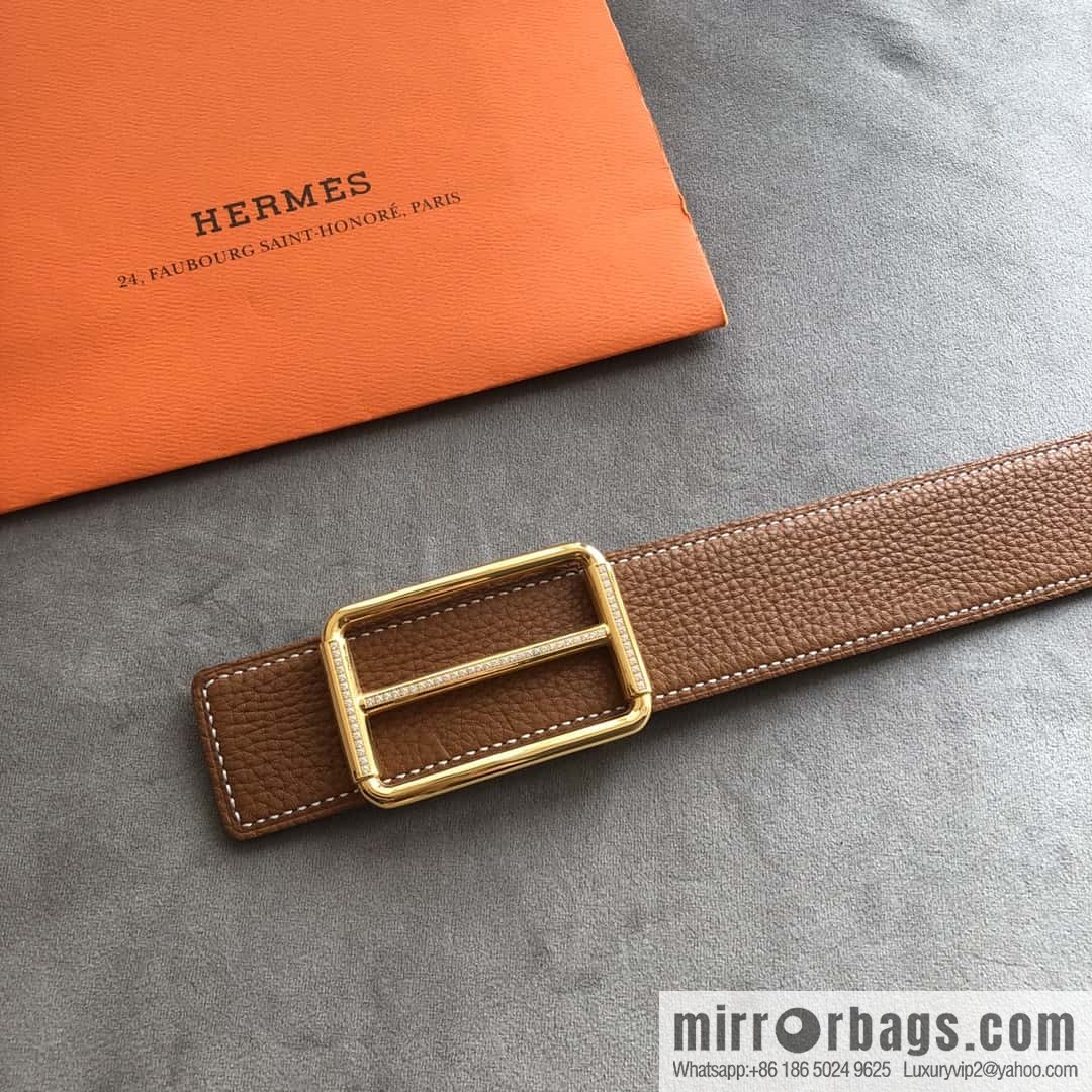 Hermes Hermes, double-sided original lychee with stainless steel inlaid diamond buckle belt 38mm