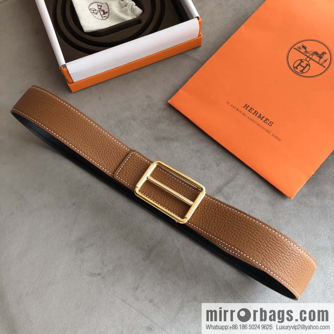 Hermes Hermes, double-sided original lychee with stainless steel inlaid diamond buckle belt 38mm