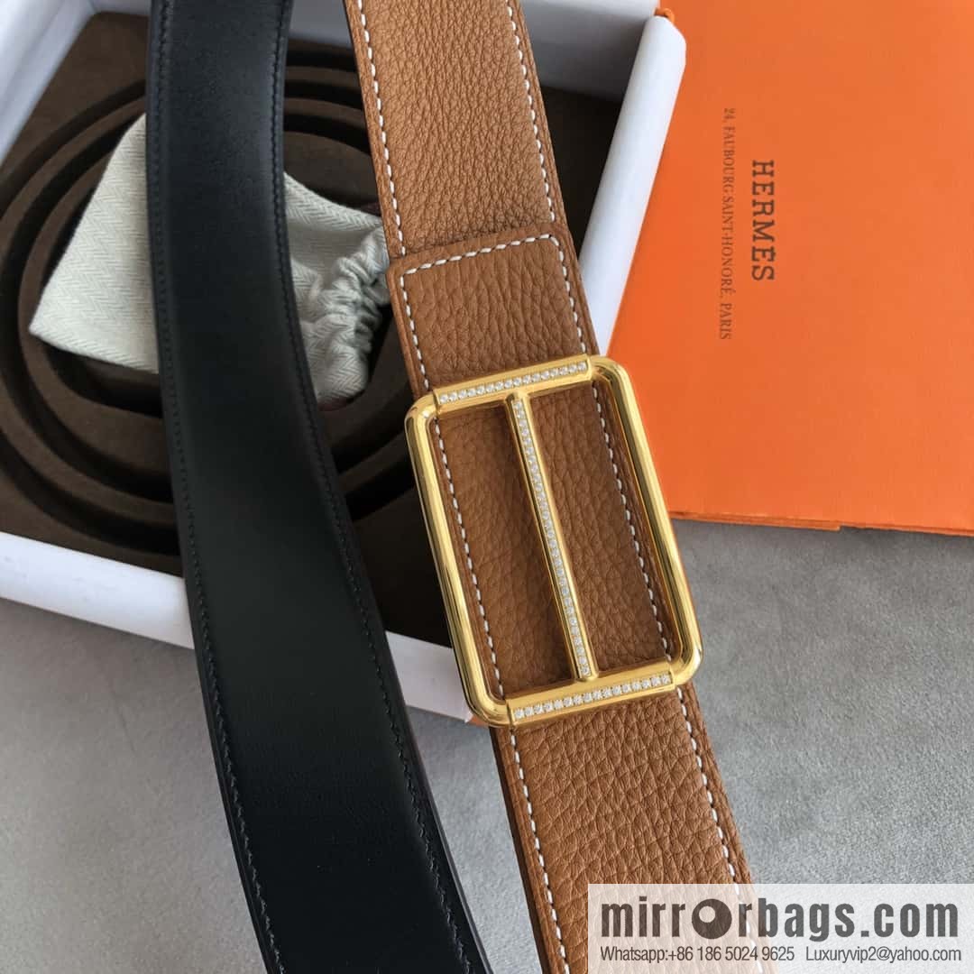 Hermes Hermes, double-sided original lychee with stainless steel inlaid diamond buckle belt 38mm