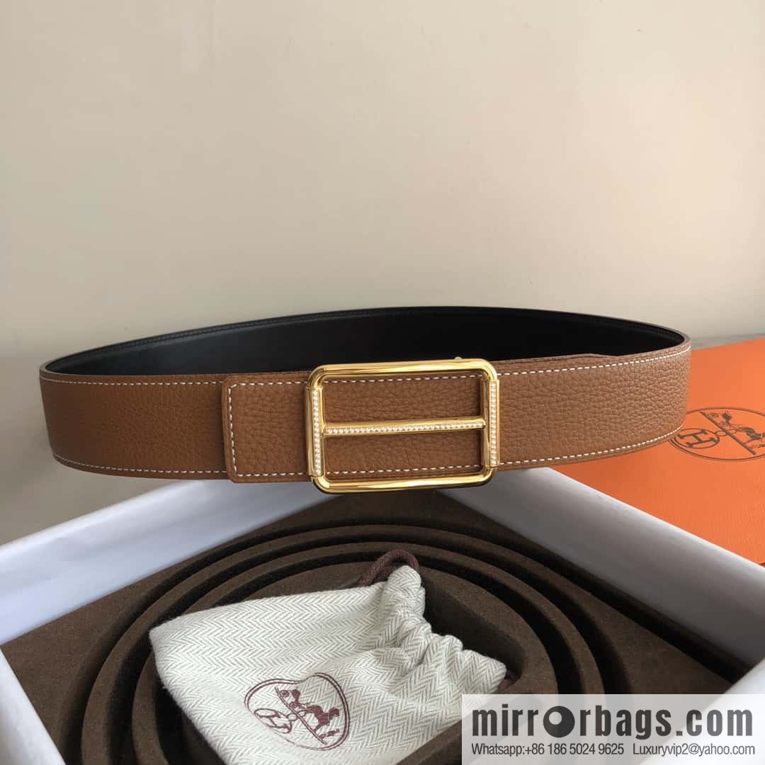 Hermes Hermes, double-sided original lychee with stainless steel inlaid diamond buckle belt 38mm