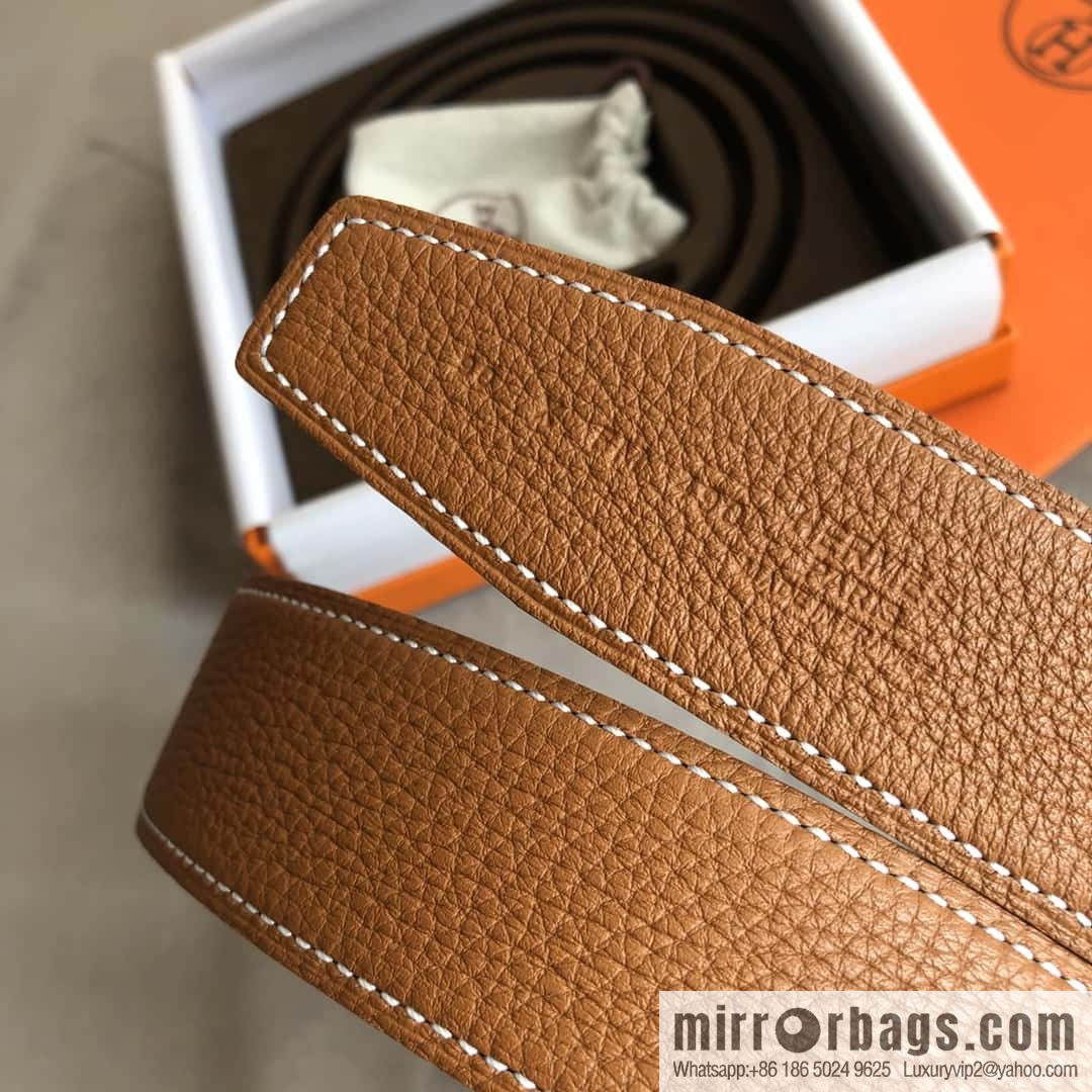 Hermes Hermes, double-sided original lychee with stainless steel inlaid diamond buckle belt 38mm