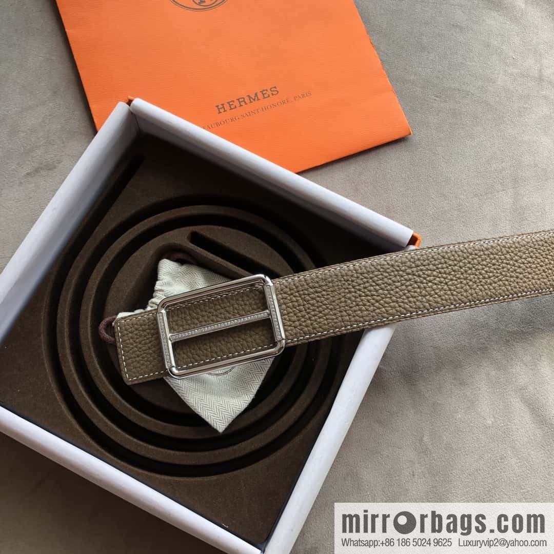 Hermes Hermes, double-sided original lychee with stainless steel inlaid diamond buckle belt 38mm