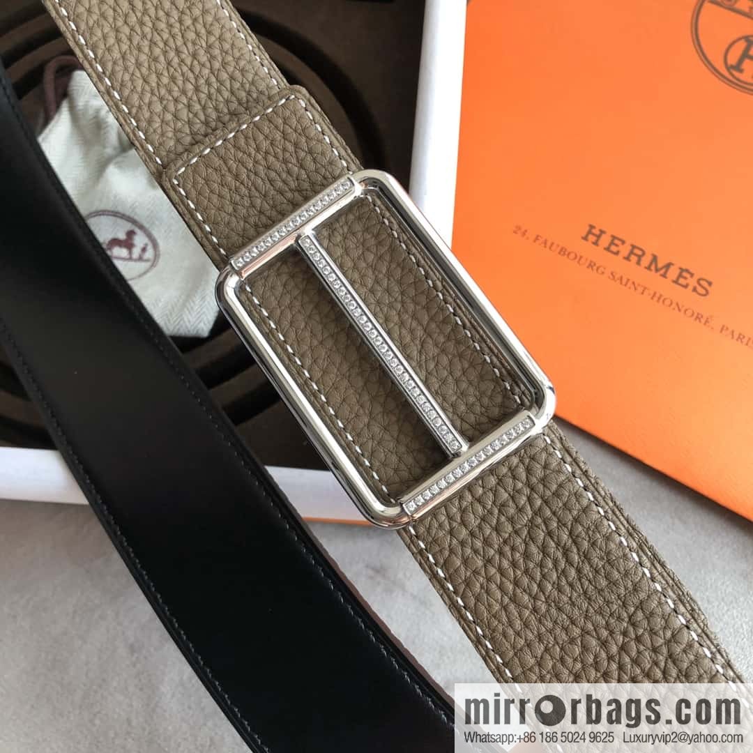 Hermes Hermes, double-sided original lychee with stainless steel inlaid diamond buckle belt 38mm