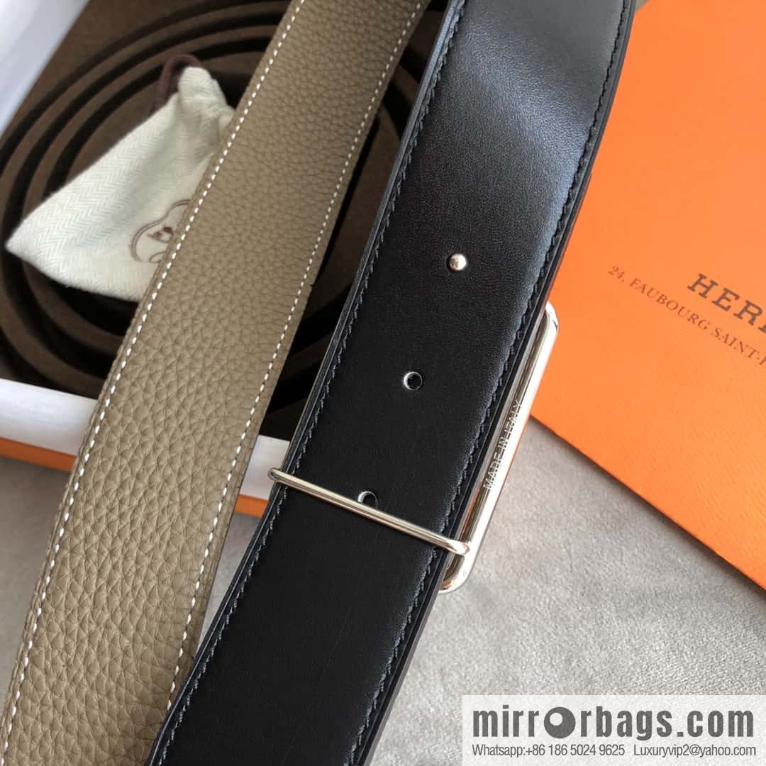 Hermes Hermes, double-sided original lychee with stainless steel inlaid diamond buckle belt 38mm