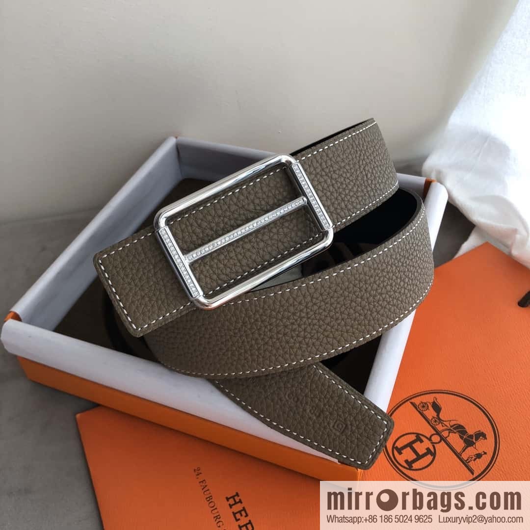 Hermes Hermes, double-sided original lychee with stainless steel inlaid diamond buckle belt 38mm