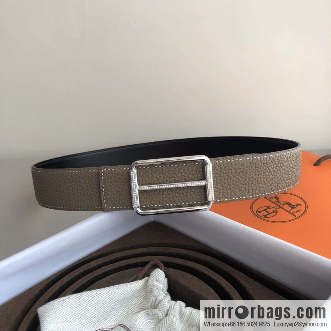 Hermes Hermes, double-sided original lychee with stainless steel inlaid diamond buckle belt 38mm